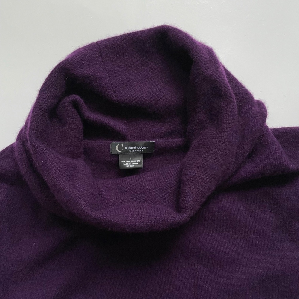Bloomingdale’s C Cashmere Sweater asymmetrical colour block purple Cowlneck - Picture 5 of 6